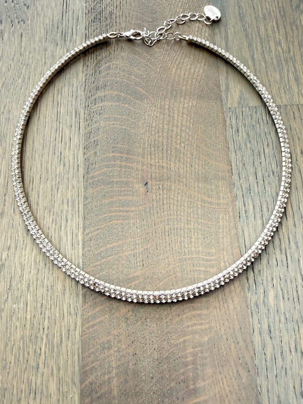 Faux Diamond Rhinestone Choker Necklace | Silver Tone Statement Jewelry